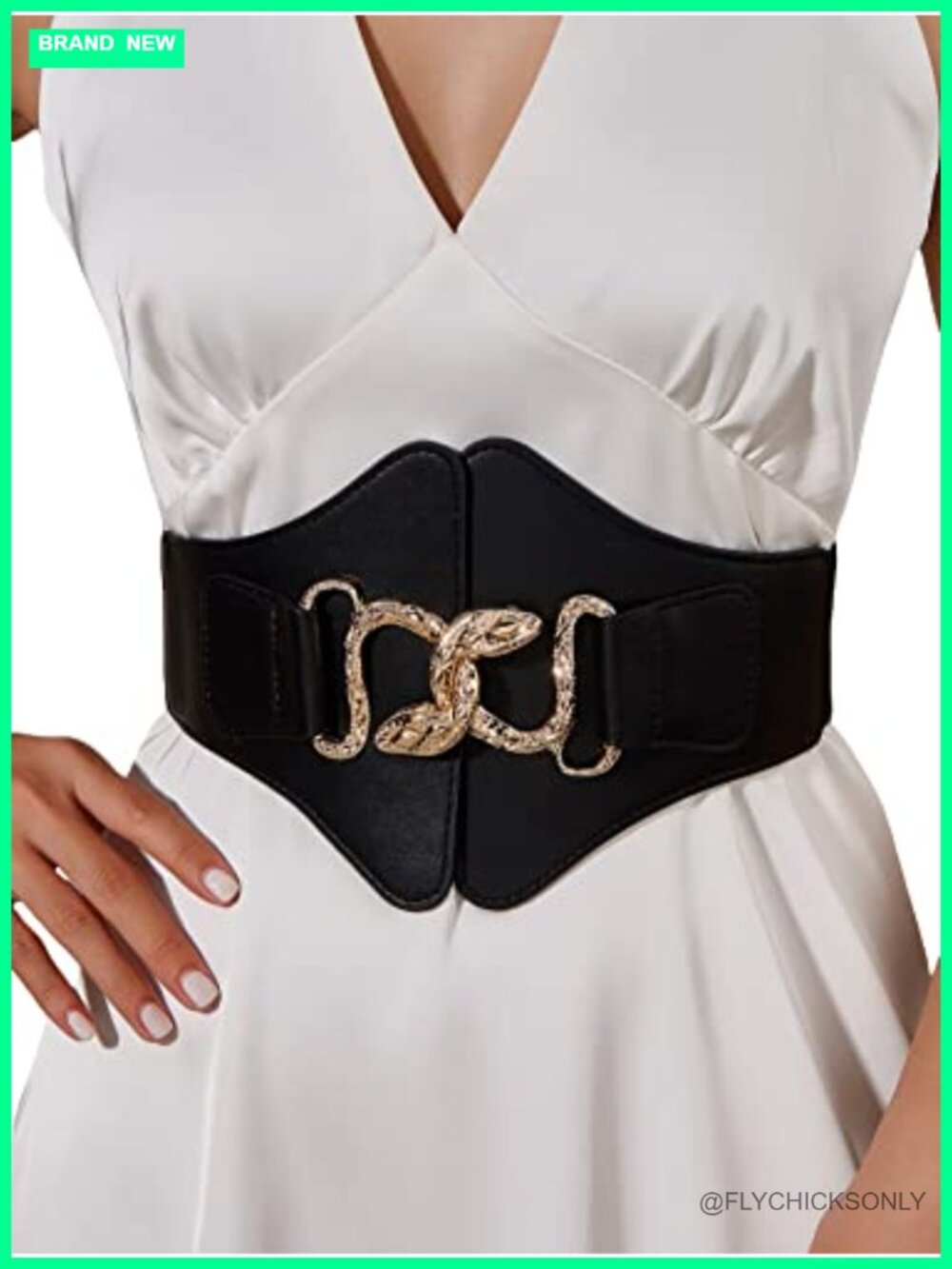 Women's Snake Buckle Faux Leather Elastic Wide Belt Corset Waist Cincher